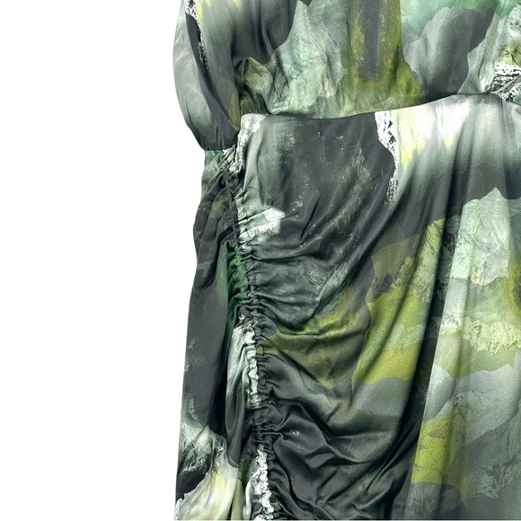 All Saints Isa Appalachian Abstract Green Silk Blend Sheath Midi Dress sz 4 - Picture 8 of 16
